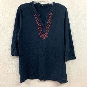 Tommy Hilfiger Navy 3/4 Sleeve Vneck Shirt - Women's XL